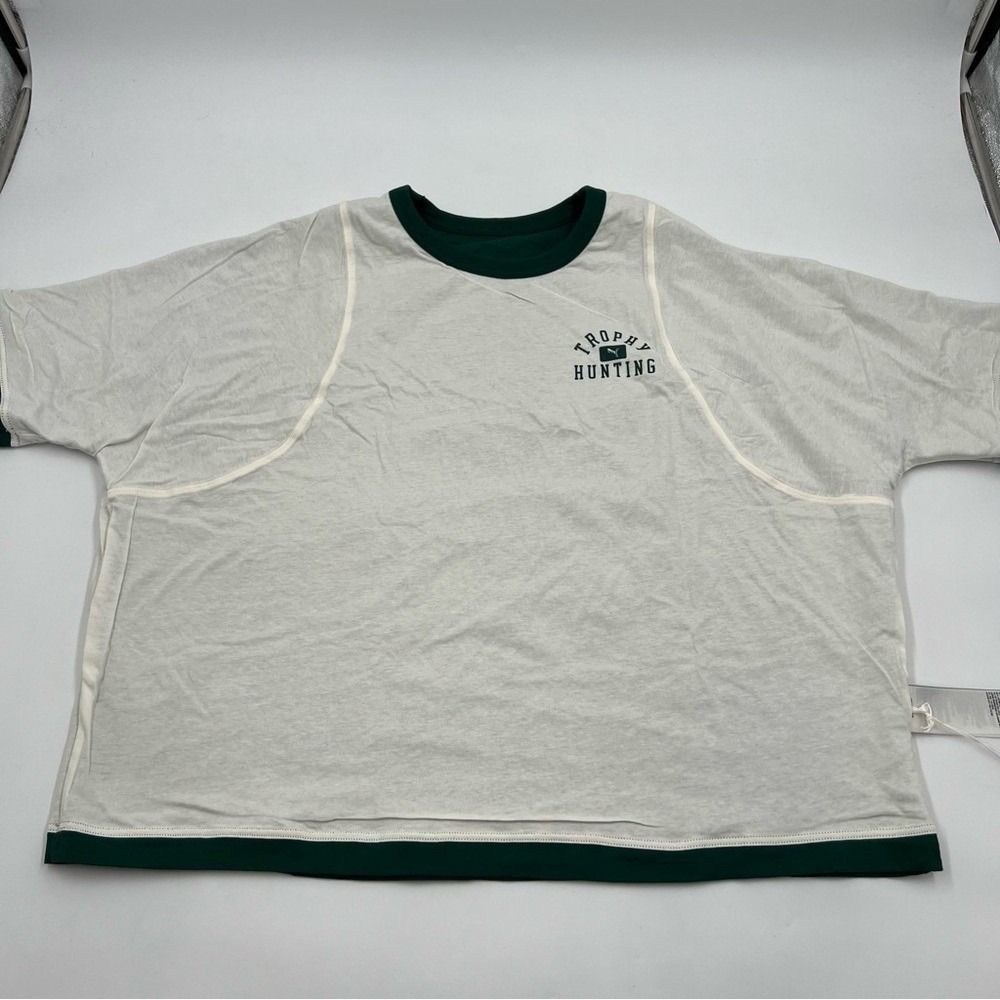 PUMA x Trophy Hunting Reversible Cropped T-Shirt Green cream Womens XL - Picture 7 of 10
